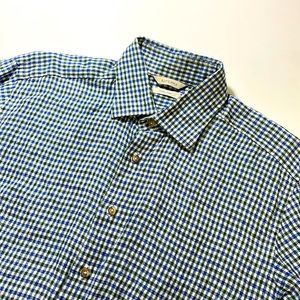 Suitsupply mens 15.5 39-7 L Long blue green checkered 100% linen dress shirt EUC